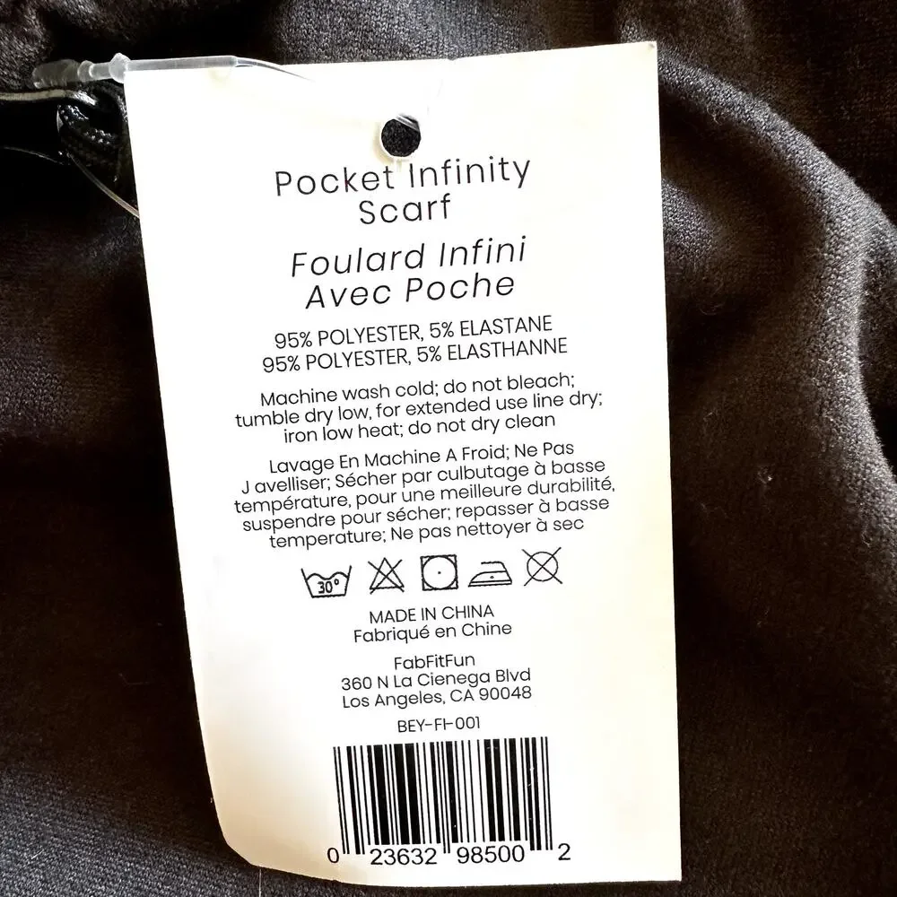 Beyond Yoga Pocket Infinity Scarf Lightweight Hidden Zip Cozy Soft Black NWT